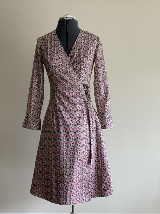 Hand sewn Dresses & Skirts - Liberty Print Wrap-Style Long Sleeve Dress in Pink and Cream